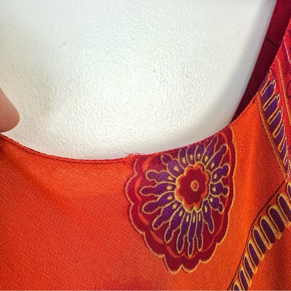 Vintage 90’s Reversible Abstract Orange & Red Floral Fairy Dress - Picture 5 of 10